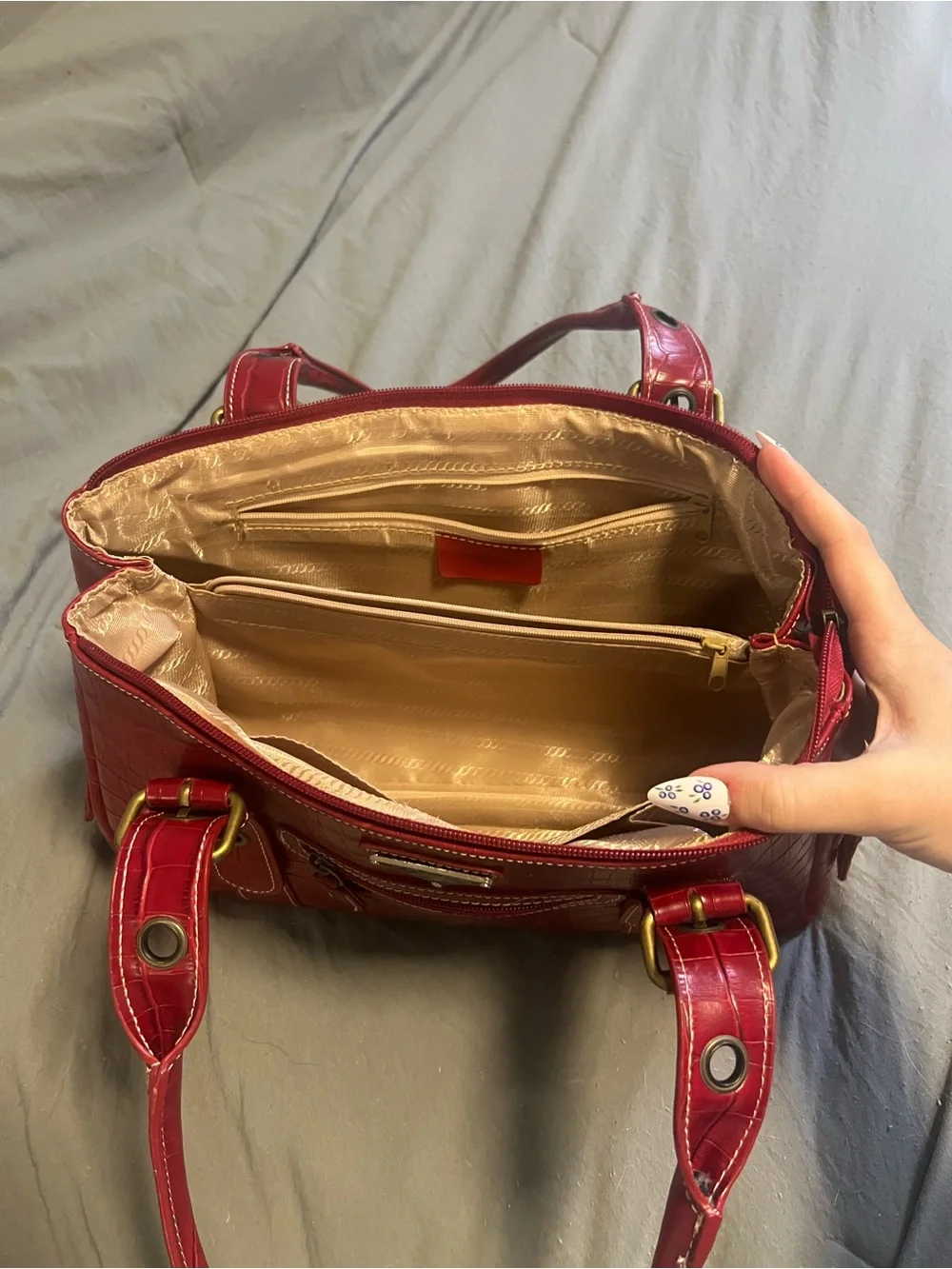 Prada Red Croc-Embossed Leather Satchel
